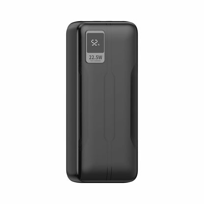 Detail van de LEOTEC Powerbank 20000 mAh in zwart met ingebouwd LCD-scherm.