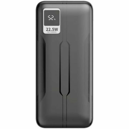 Detail van de LEOTEC Powerbank 20000 mAh in zwart, met ingebouwd LCD-scherm en fast charging functie.