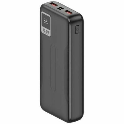 Zijaanzicht van de LEOTEC Powerbank 20000 mAh in zwart met twee USB-poorten.