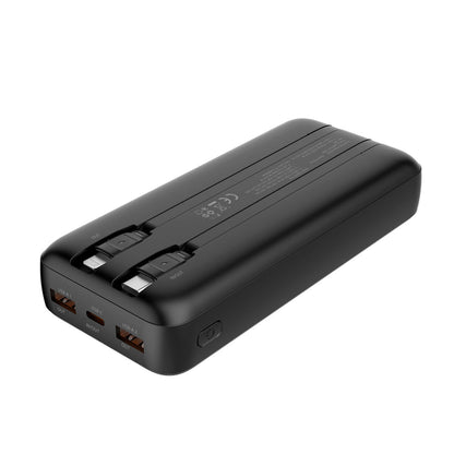 Zwarte CoolBox Powerbank 20000mAh met dubbele USB-poorten en handzaam ontwerp.