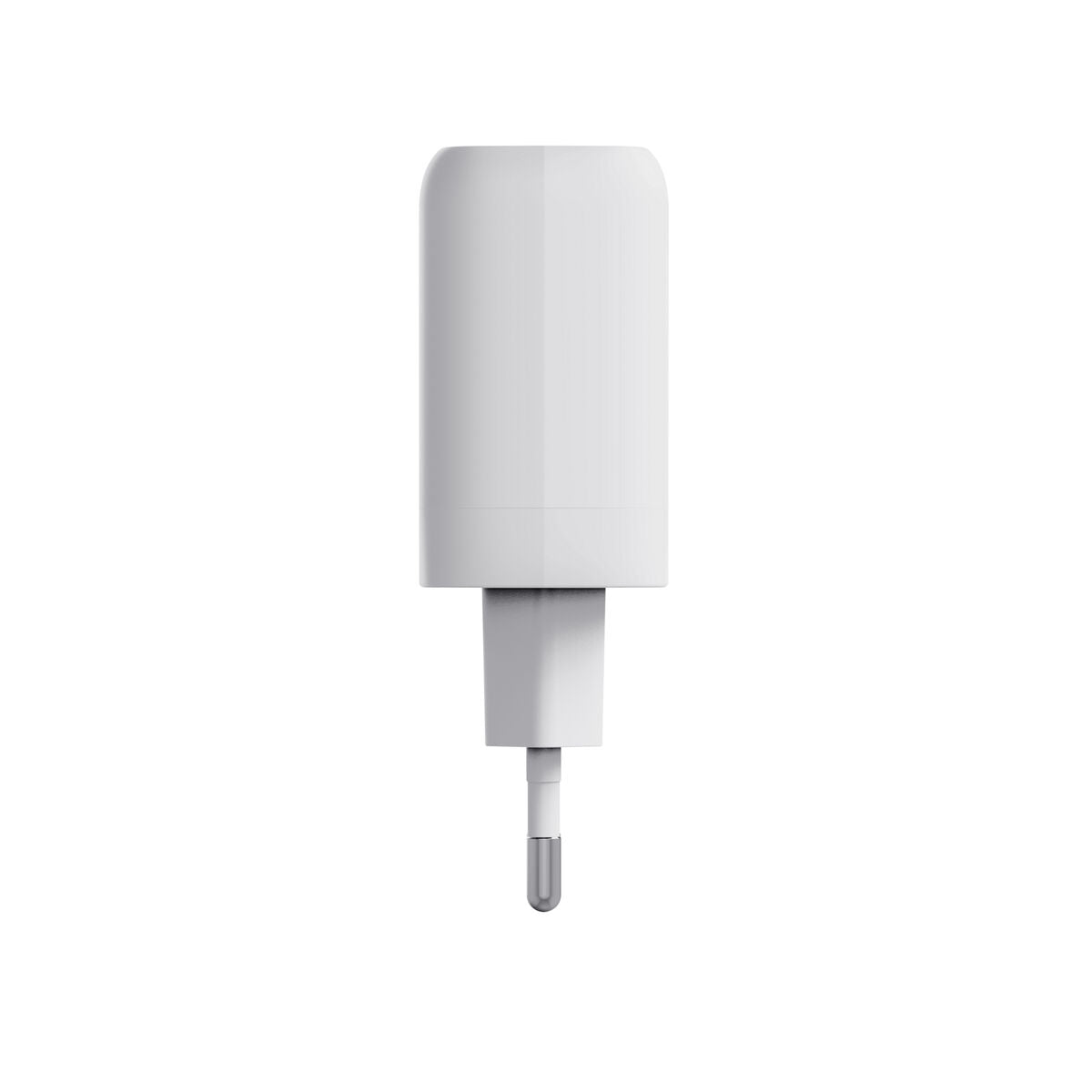 Zijaanzicht van de Trust 25139 witte oplader met USB-C aansluiting.