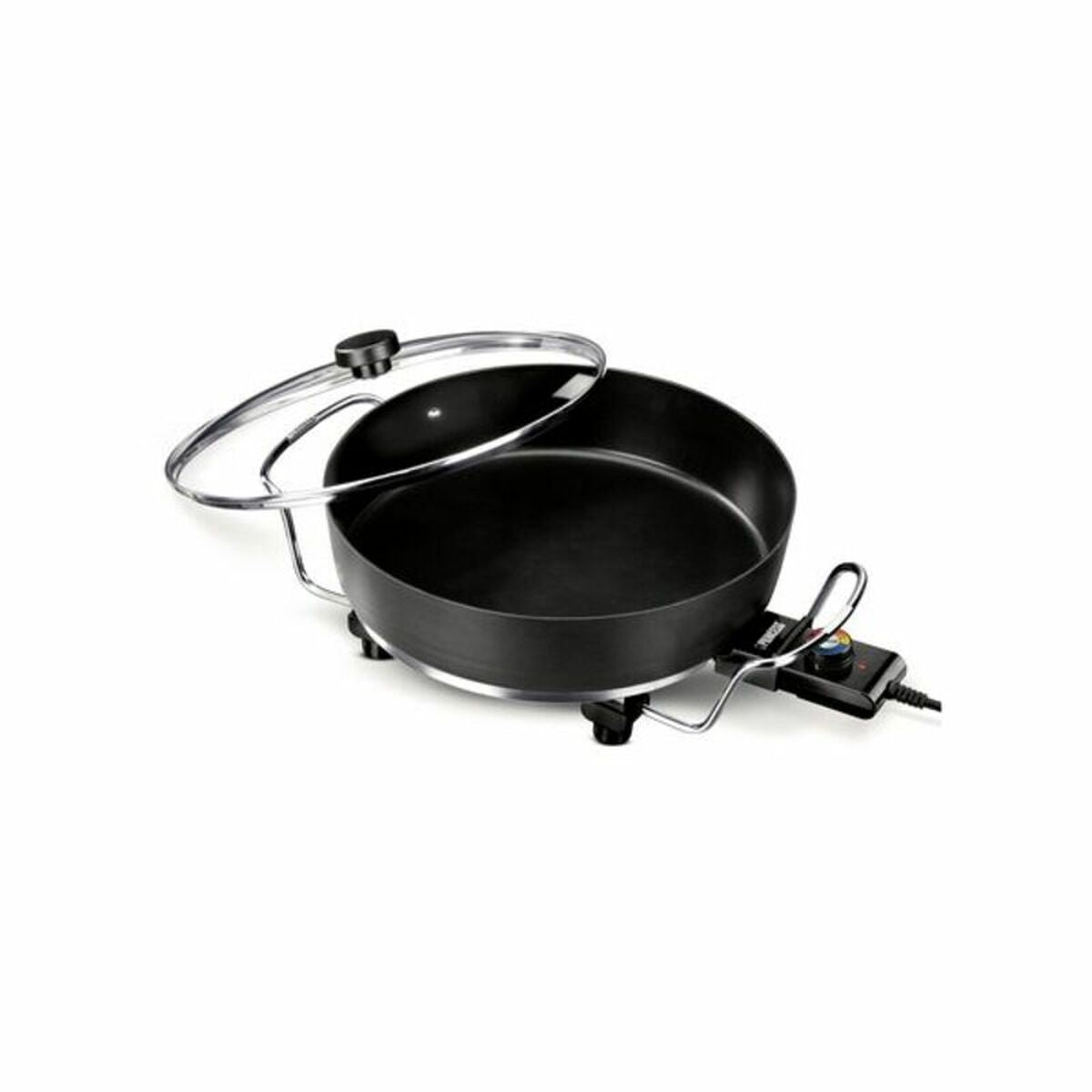 Zijaanzicht van de Princess multifunctionele kookpot met glazen deksel en anti-aanbaklaag.