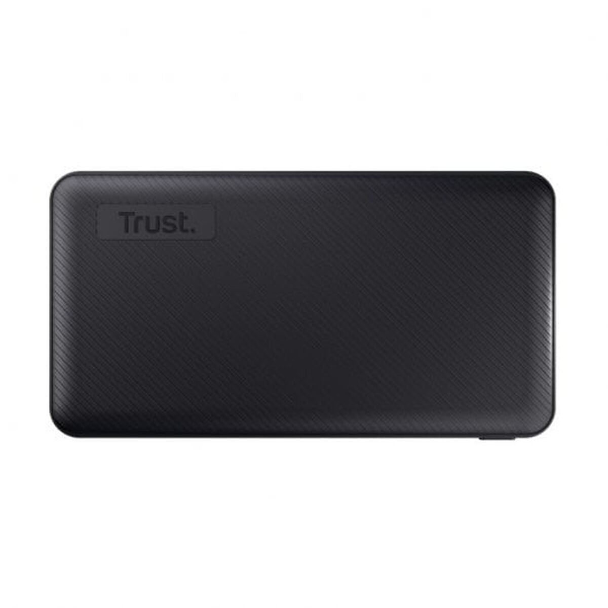 Zwart design van de Trust Power Bank Primo met een gestructureerde afwerking.
