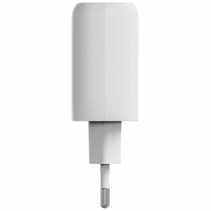 Zijaanzicht van de witte Trust Oplader 25139 met USB-C aansluiting.