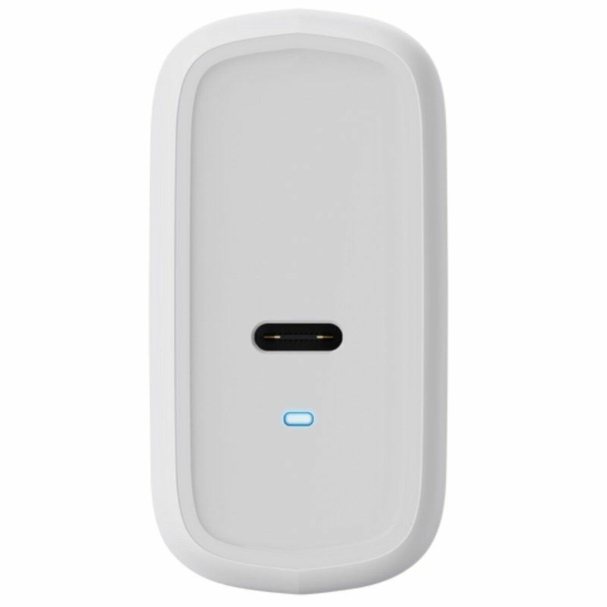 Detail van de Trust 25139 oplader, bovenaanzicht met USB-C poort en indicatielampje.
