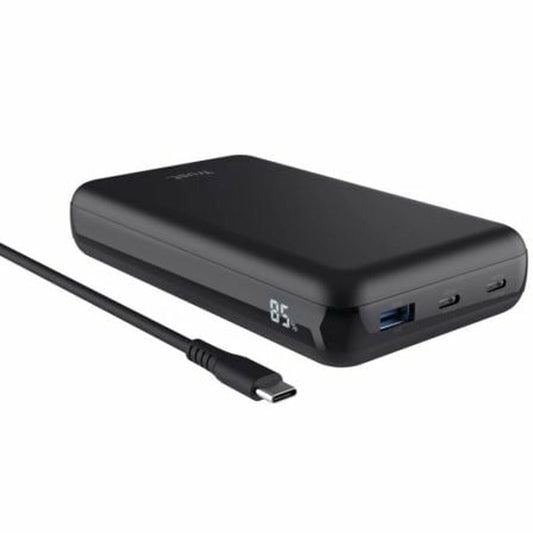 Trust Powerbank 25240 in zwart met een capaciteit van 20000 mAh en ingebouwd display.