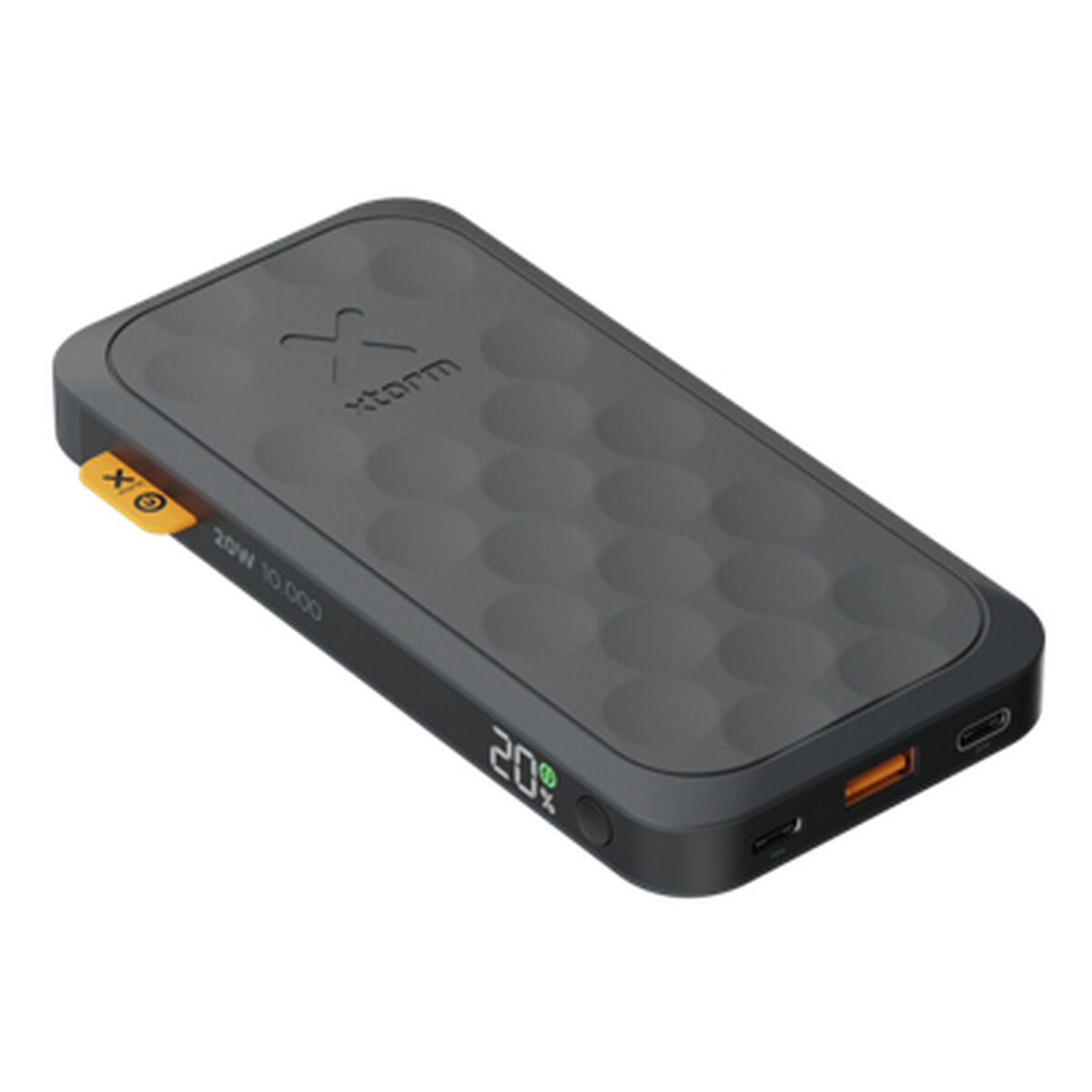 Detail van de Xtorm FS5101U powerbank met oplaadindicator en USB-C poort.