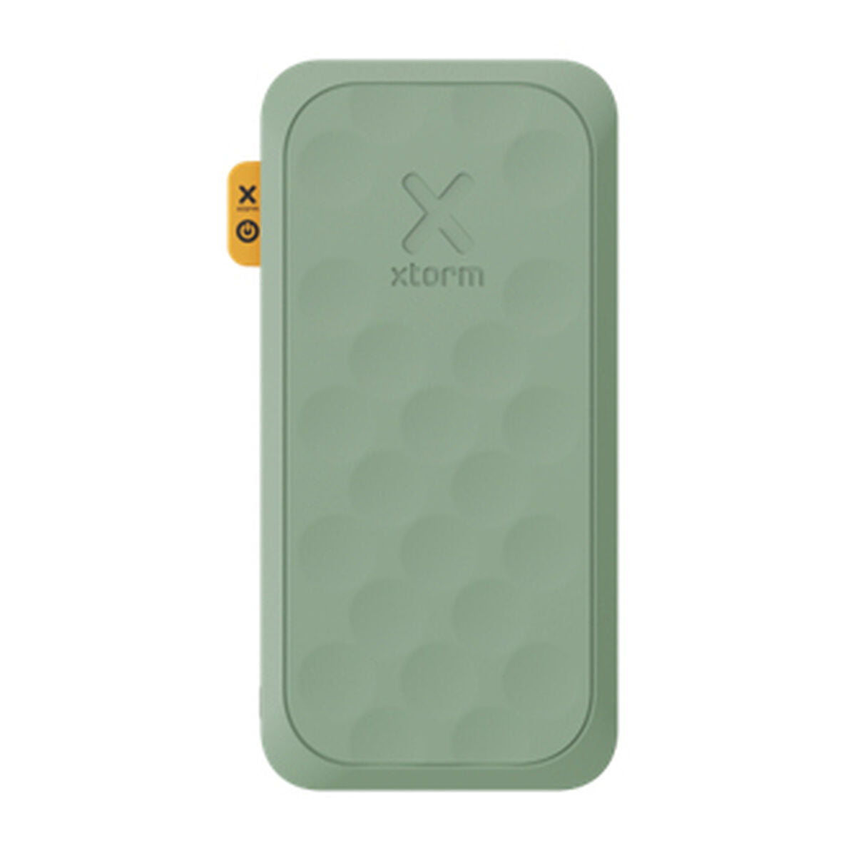 Detailopname van de groene Xtorm FS5103U batterij met een unieke, gestructureerde achterkant.