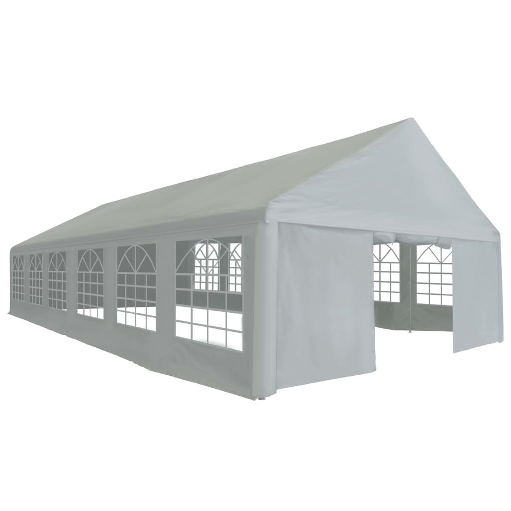 Detail van de vidaXL partytent 6x12 m in grijs met vensters en open ingang.