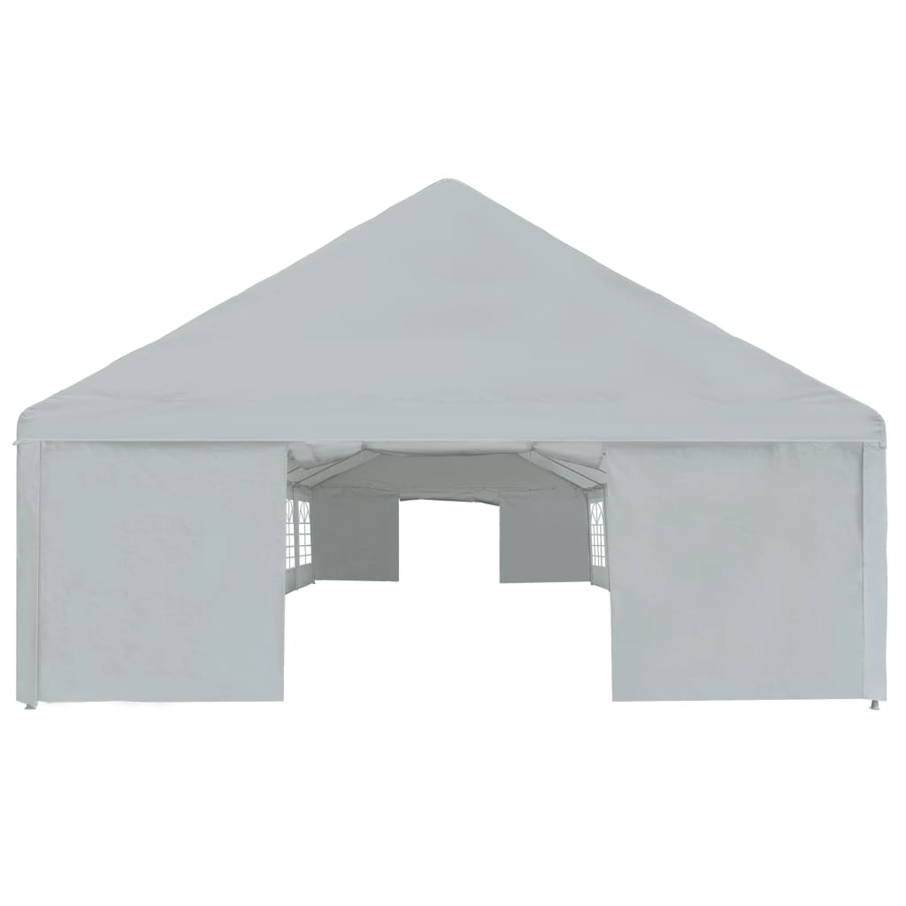 Detail van de vidaXL partytent 6x12 m in grijs, met gesloten zijwanden en een puntdak.