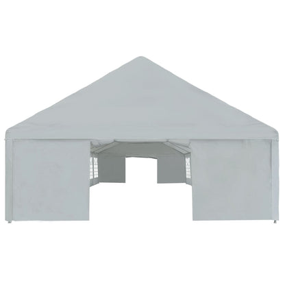 Detail van de vidaXL partytent 6x12 m in grijs, met gesloten zijwanden en een puntdak.