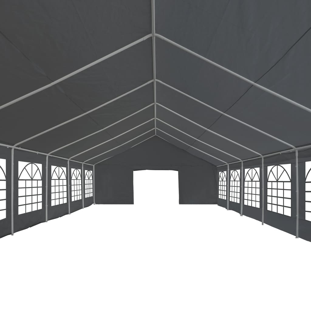 Zijaanzicht van de vidaXL partytent 6x12 m met grijze wanden en grote ramen.