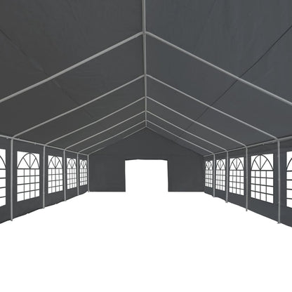 Zijaanzicht van de vidaXL partytent 6x12 m met grijze wanden en grote ramen.