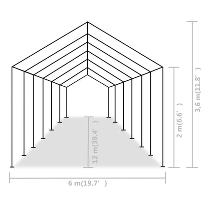 Detail van de afmetingen en structuur van de vidaXL partytent 6x12 m.