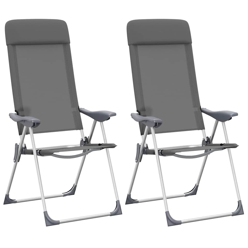 Detail van de inklapbare vidaXL campingstoelen in grijs, zijaanzicht met verstelbare rugleuning.