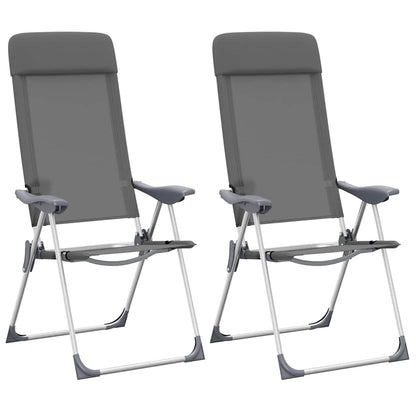 Detail van de inklapbare vidaXL campingstoelen in grijs, zijaanzicht met verstelbare rugleuning.