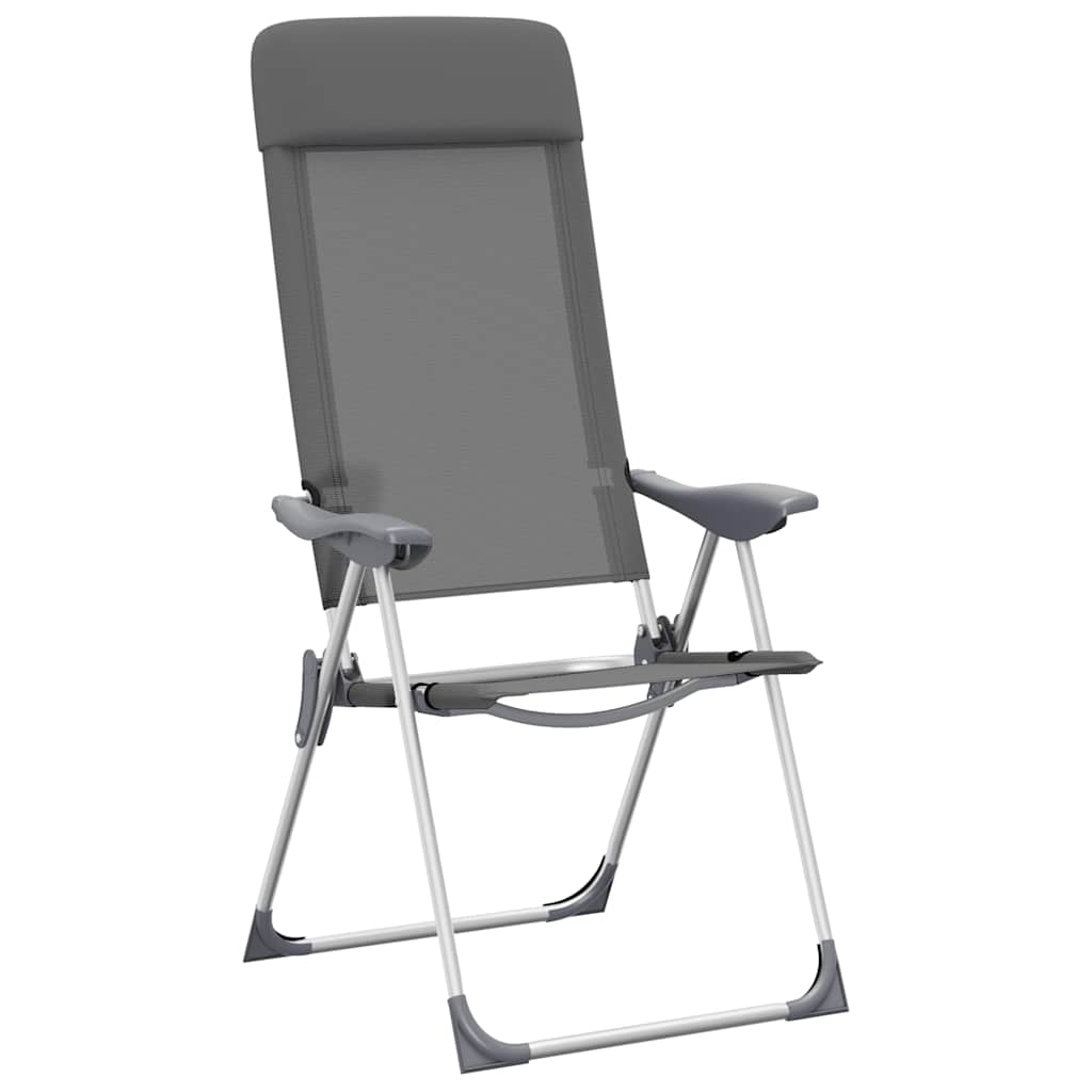 Zijaanzicht van de vidaXL inklapbare campingstoel in grijs, verstelbaar voor optimaal comfort.