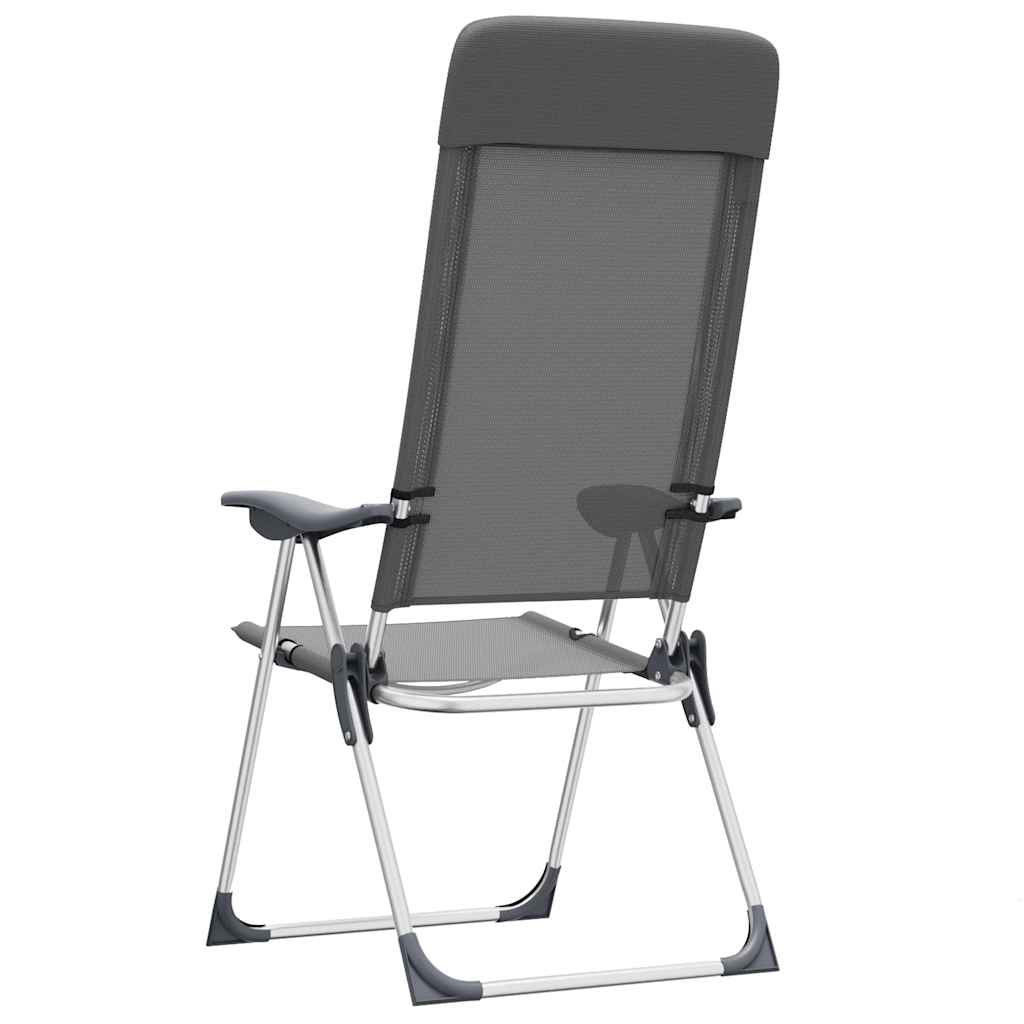 Zijaanzicht van de vidaXL inklapbare campingstoel in grijs met een hoog rugleuning.