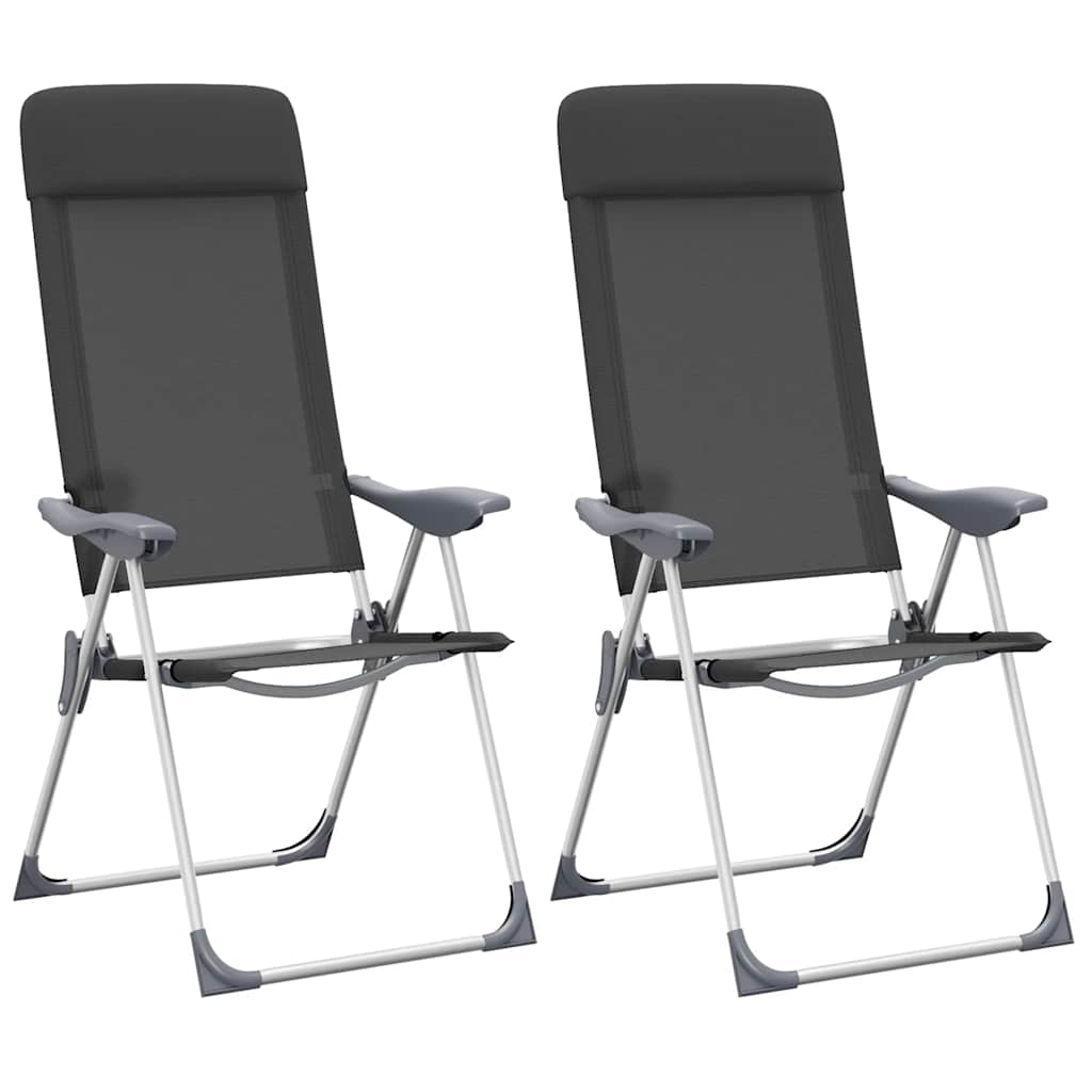 Detail van de inklapbare vidaXL campingstoel in zwart, zijaanzicht met verstelbare rugleuning.