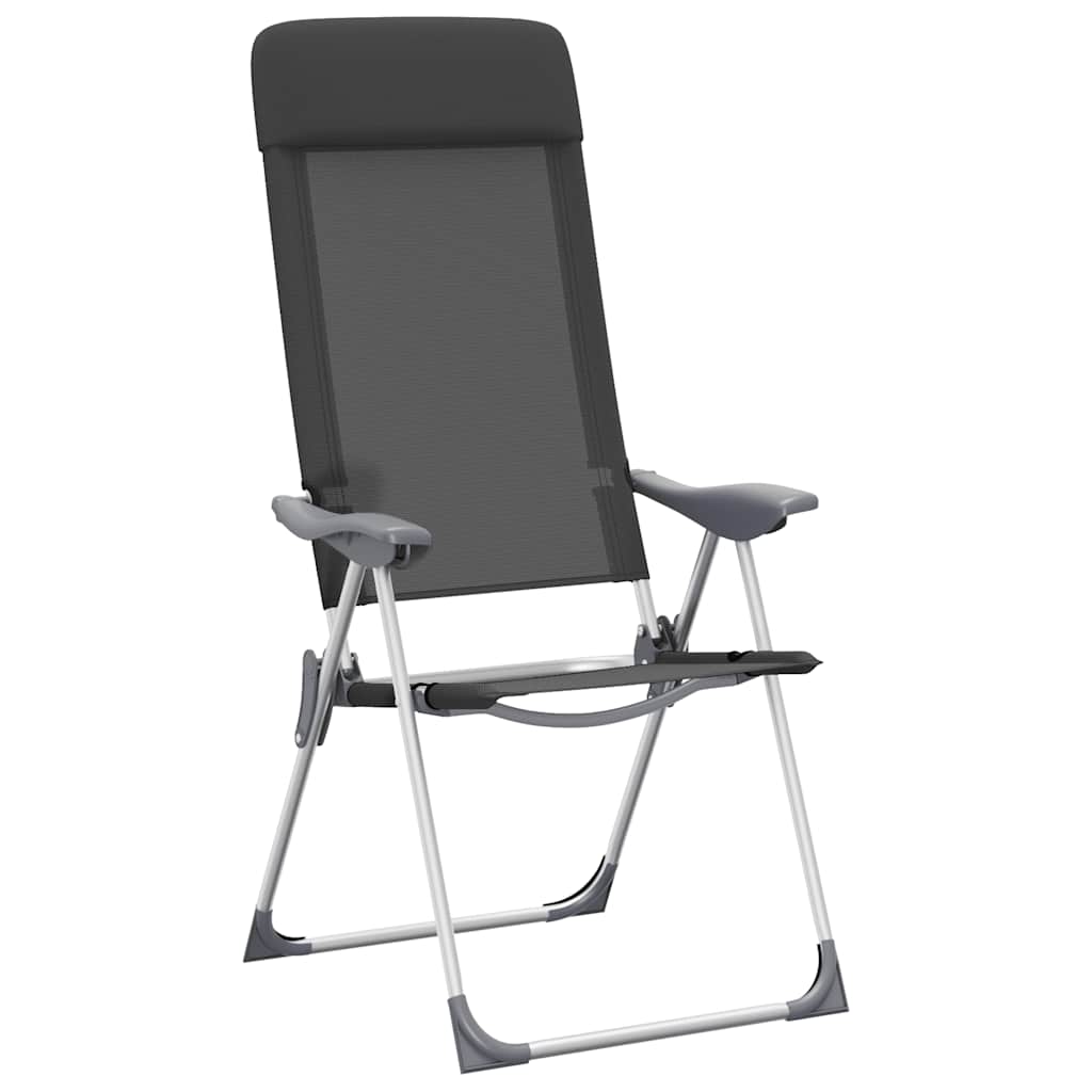 Zijaanzicht van de zwarte inklapbare vidaXL campingstoel met verstelbare rugleuning.