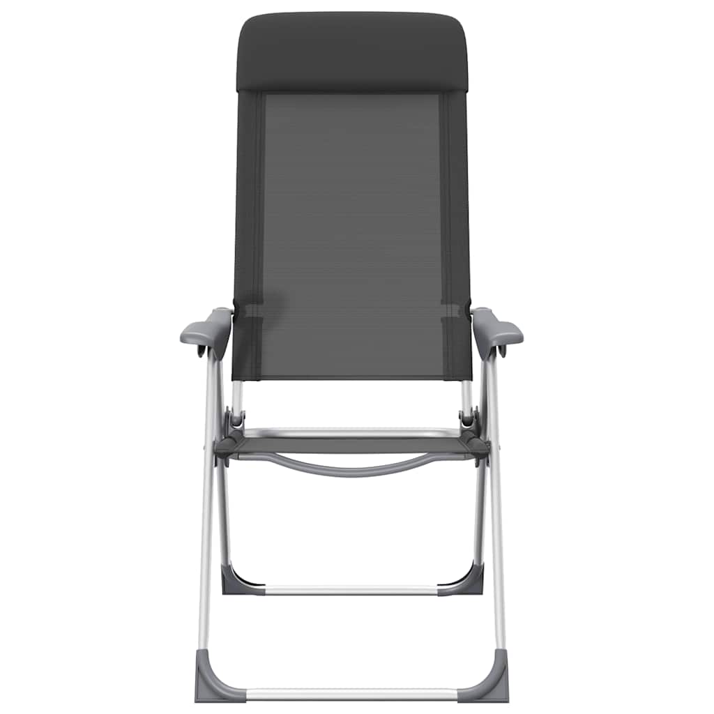 Zwart inklapbare campingstoel van vidaXL, vooraanzicht met verstelbare rugleuning.