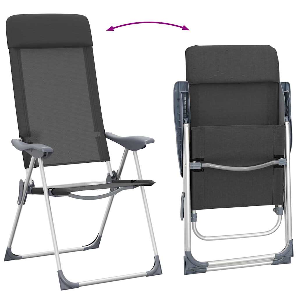 Zijaanzicht van de inklapbare vidaXL campingstoel in zwart, verstelbaar in vijf posities.