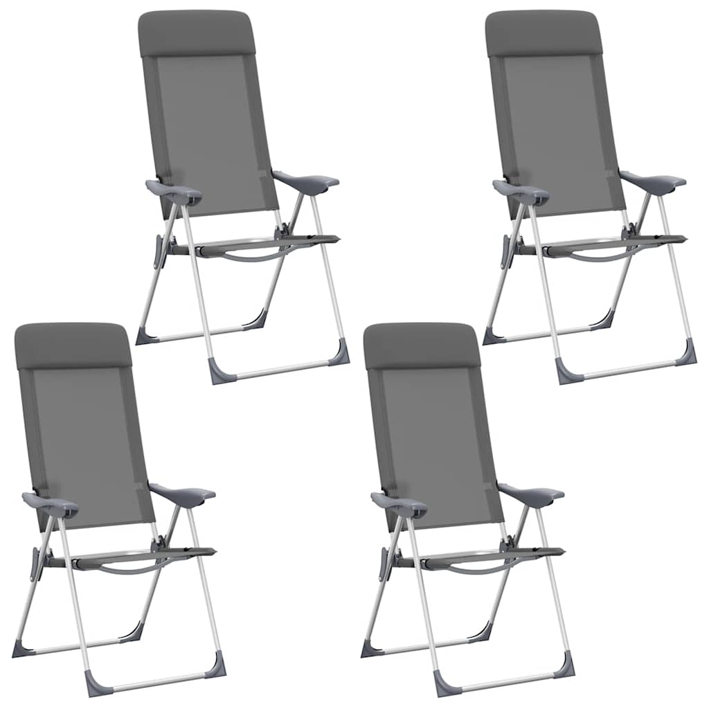 Detail van de vidaXL campingstoelen in grijs, met verstelbare rugleuning en aluminium frame.