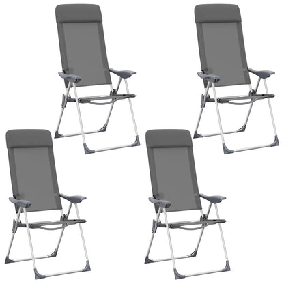 Detail van de vidaXL campingstoelen in grijs, met verstelbare rugleuning en aluminium frame.
