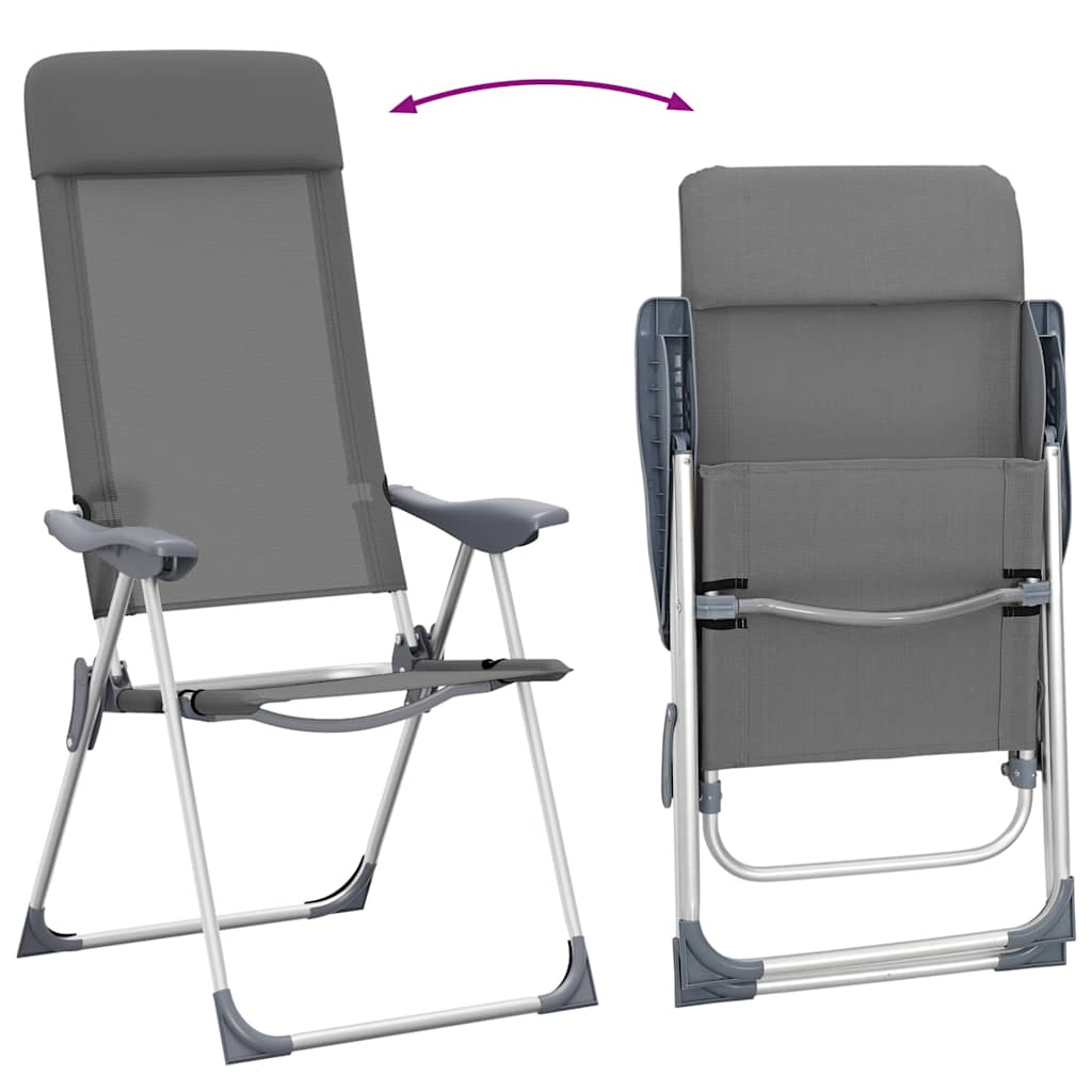 Detail van de vidaXL inklapbare grijze campingstoel, zijaanzicht met verstelbare rugleuning.