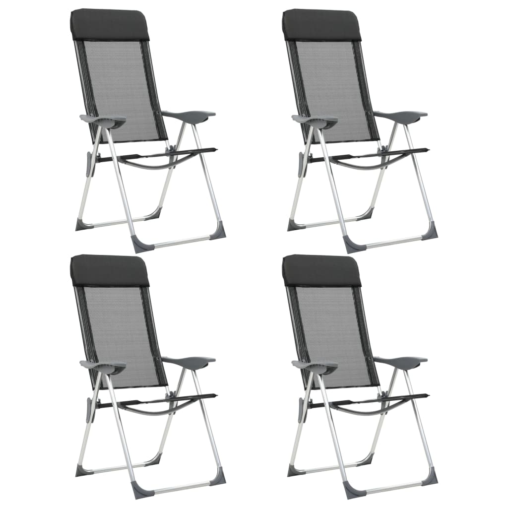 Zwarte vidaXL inklapbare campingstoelen van aluminium, set van vier in zijaanzicht.