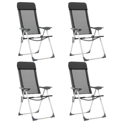 Zwarte vidaXL inklapbare campingstoelen van aluminium, set van vier in zijaanzicht.
