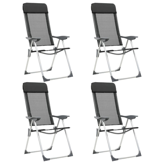 Zwarte vidaXL inklapbare campingstoelen van aluminium, set van vier in zijaanzicht.
