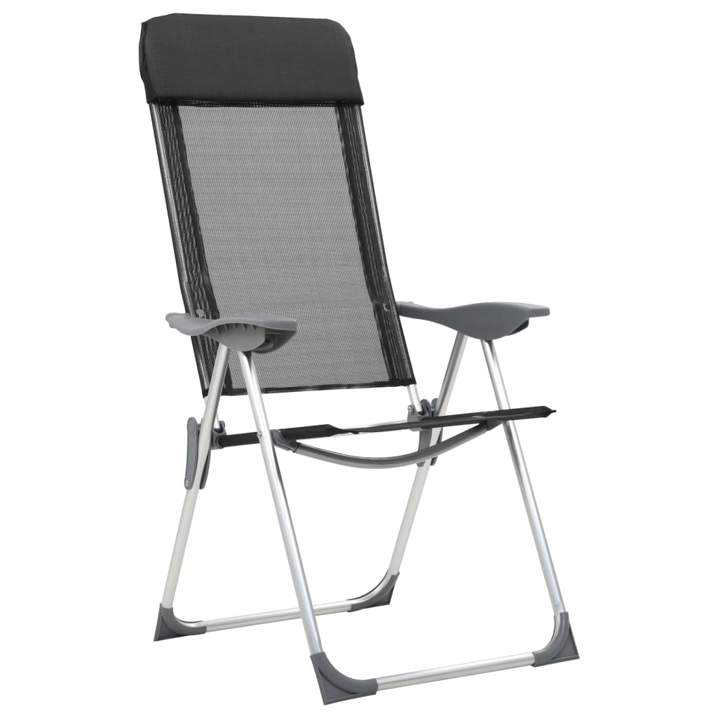 Detail van de vidaXL inklapbare campingstoel in zwart met verstelbare rugleuning.