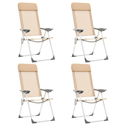 Inklapbare vidaXL campingstoelen in crèmewit, set van vier met aluminium frame.