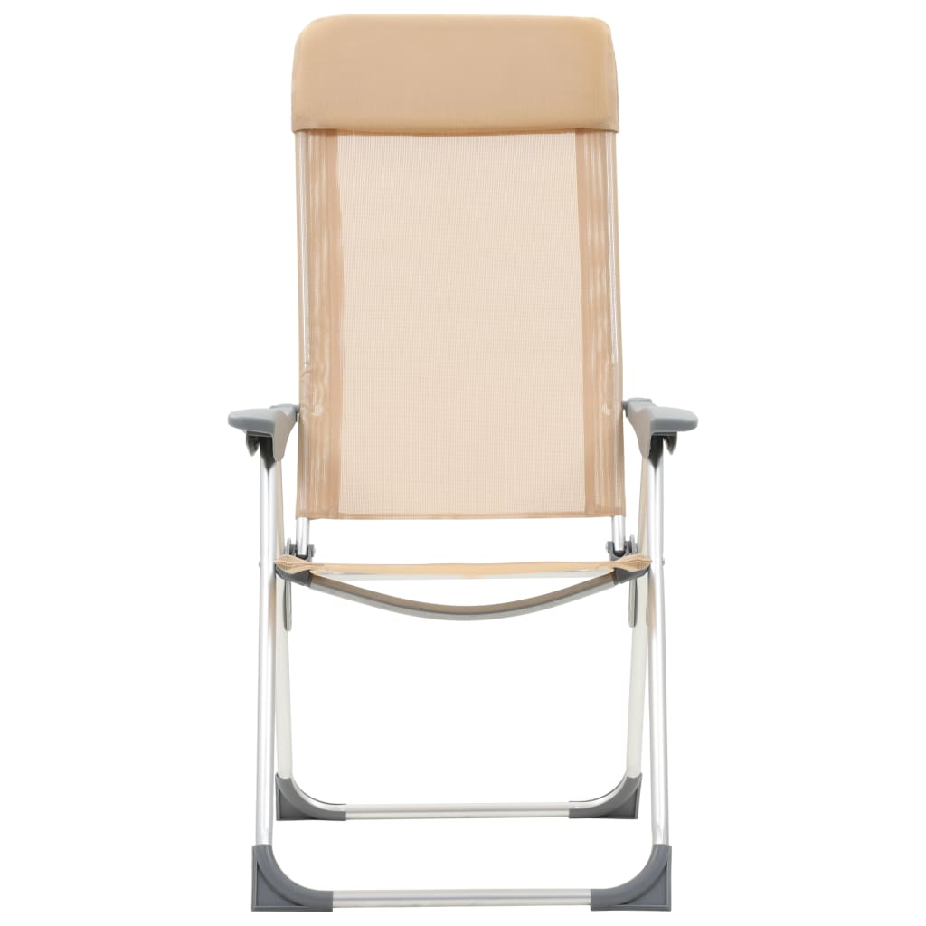 Detail van de crèmewitte vidaXL campingstoel met verstelbare rugleuning en hoofdsteun.