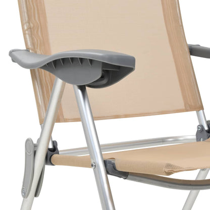 Detail van de crèmewitte vidaXL campingstoel met aluminium frame en comfortabele armleuning.