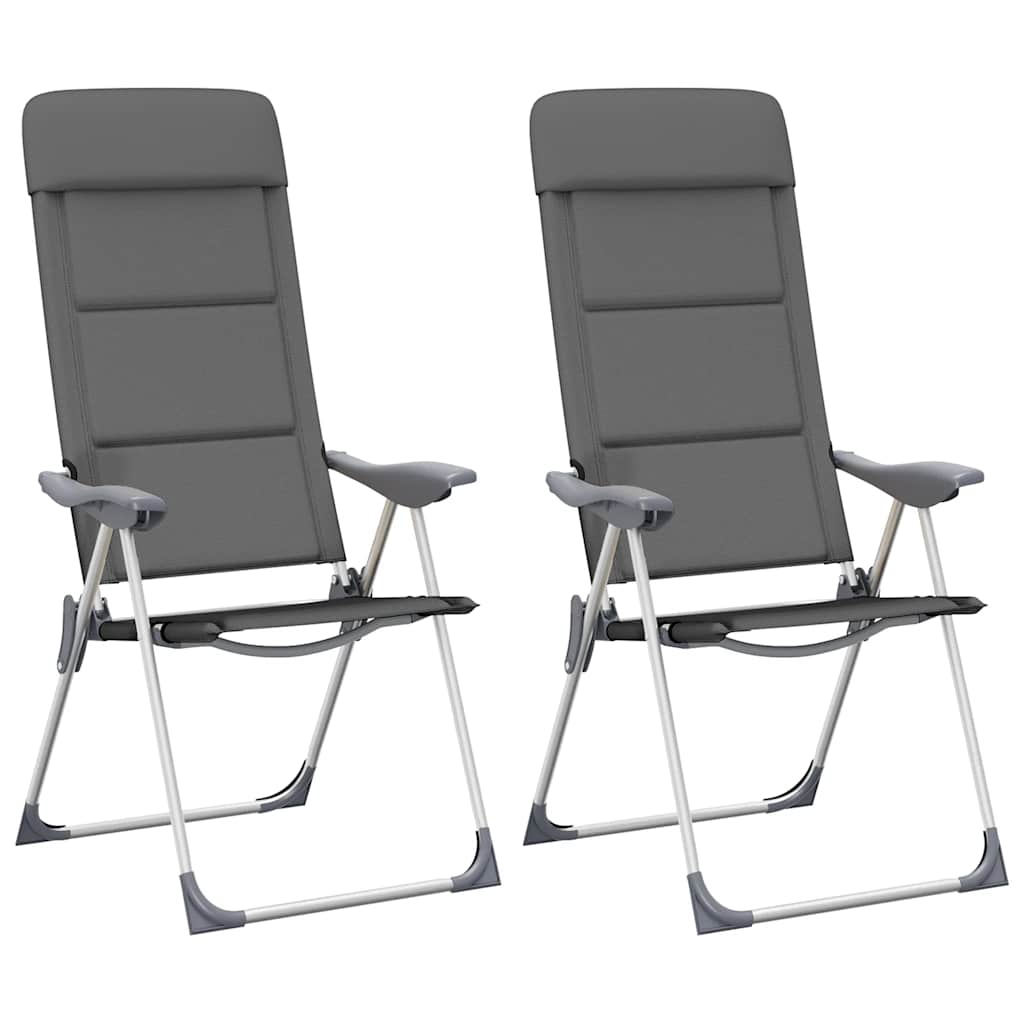 Zijaanzicht van de vidaXL grijze campingstoelen met verstelbare rugleuning.
