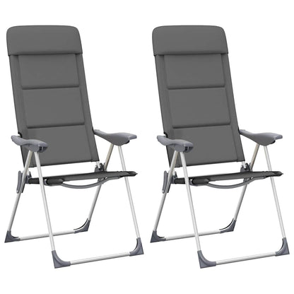Zijaanzicht van de vidaXL grijze campingstoelen met verstelbare rugleuning.