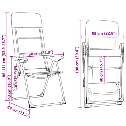 Detail van de vidaXL campingstoel met afmetingen en verstelbare rugleuning in grijs.