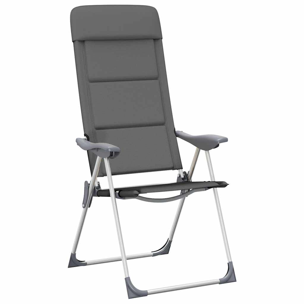 Detail van de grijze vidaXL campingstoel met verstelbare rugleuning en aluminium frame.