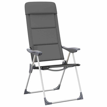 Detail van de grijze vidaXL campingstoel met verstelbare rugleuning en aluminium frame.