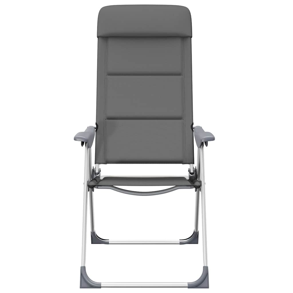 Zijaanzicht van de vidaXL grijze campingstoel met verstelbare rugleuning.