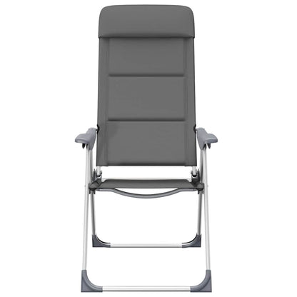 Zijaanzicht van de vidaXL grijze campingstoel met verstelbare rugleuning.