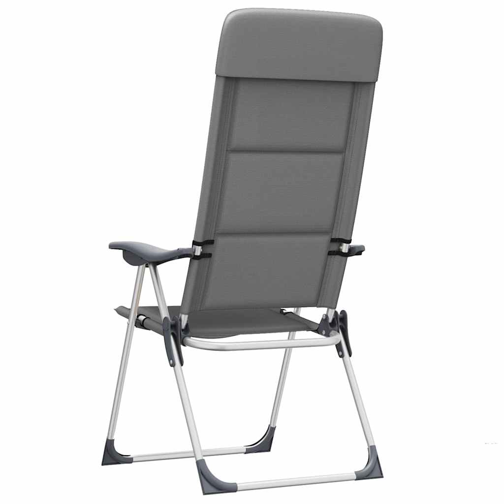 Achteraanzicht van de verstelbare vidaXL campingstoel in grijs met aluminium frame.