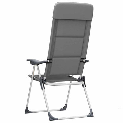 Achteraanzicht van de verstelbare vidaXL campingstoel in grijs met aluminium frame.