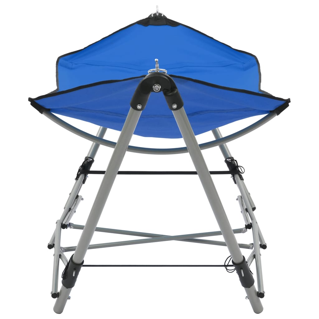 Zijaanzicht van de vidaXL hangmat met inklapbare standaard in blauw.