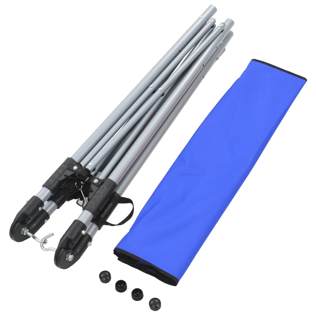 Inklapbare standaard van de vidaXL hangmat in blauw, met bijbehorende opbergtas en onderdelen.