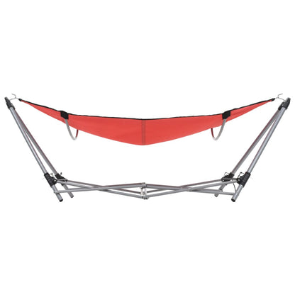 Detail van de vidaXL hangmat met inklapbare standaard in rood, zijaanzicht.