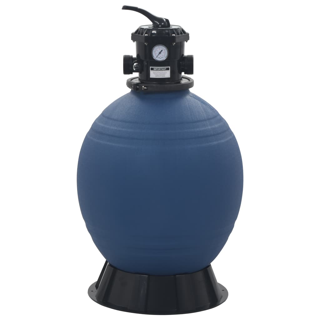 Zijaanzicht van de vidaXL zwembadzandfilter met 6-positie ventiel in blauw.