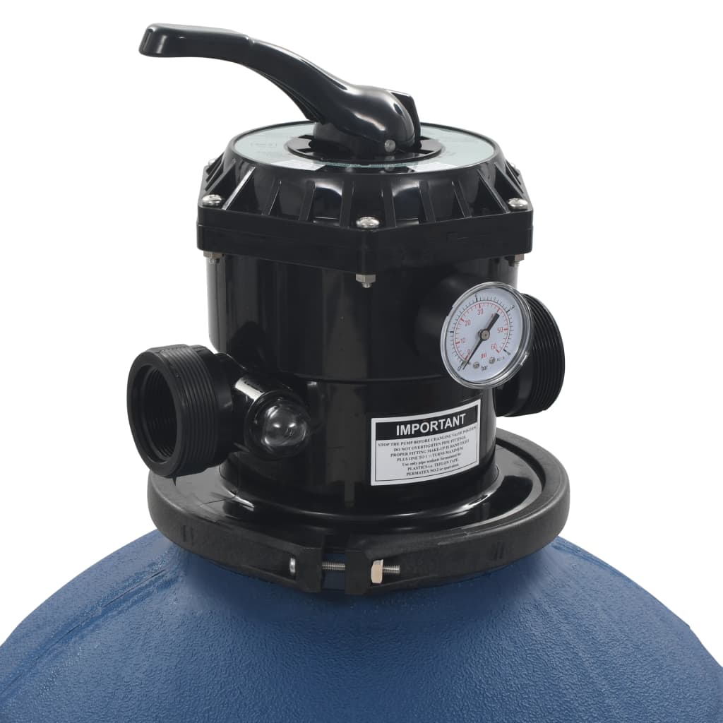 Detail van het 6-positie ventiel van de vidaXL zwembadzandfilter met drukmeter.